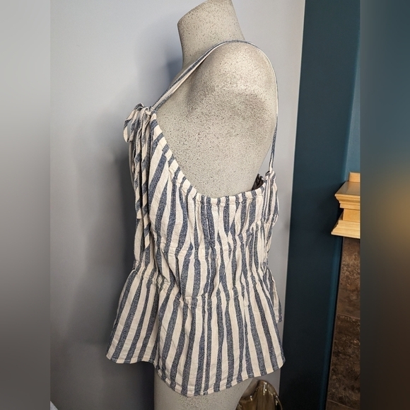 Linen peplum top, Woman's XXL cream with blue stripes - Picture 8 of 12